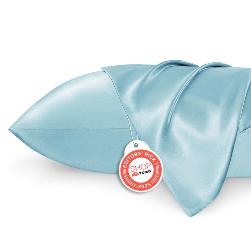 Bedsure Satin Pillowcase 2 Pack Similar to Silk Pillow Cases Standard Size, Pillow Case for Sleeping Women with Envelope Closure, Gifts for Women Men, Aqua, 20x26 Inches, 2pcs - Image 1