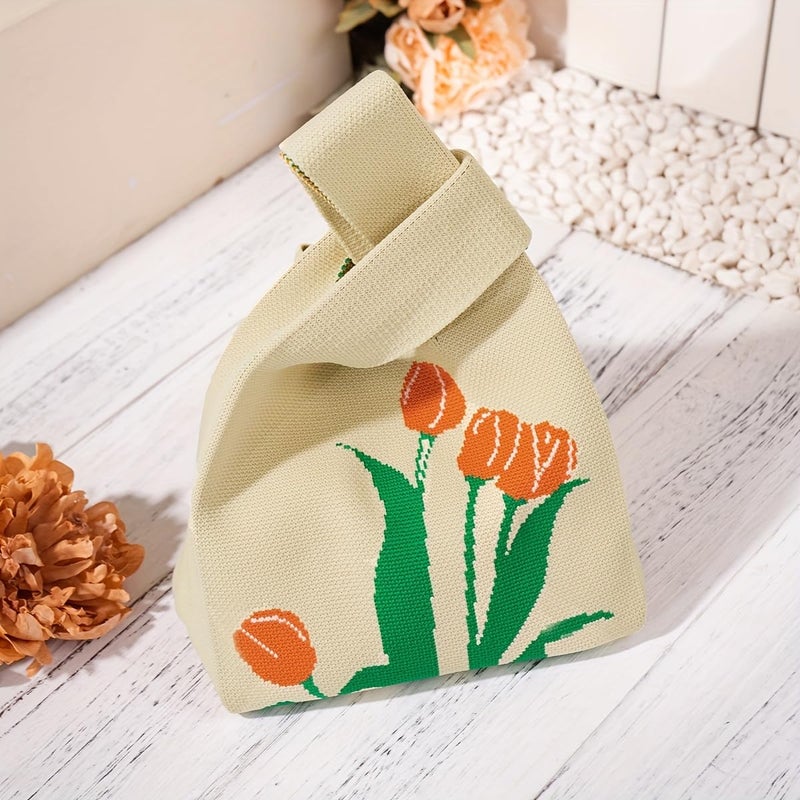 Kawn ® Crochet Wrist Handbag for Women Wristlet Handbag Sleeve Knot Pouch Portable knitted breathable lightweight foldable Casual Small Purse Cute Tote Bag For Shopping, Dating, Travel - Image 5