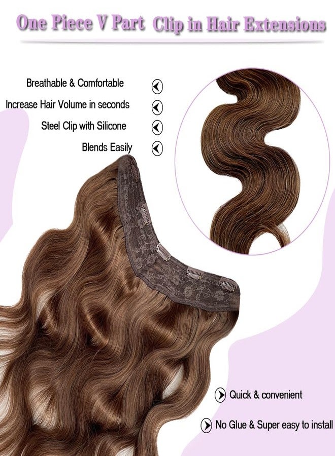 Smartinnov One Piece Clip in Hair Extensions Real Human Hair 22 Inch Caramel Brown Body Wave Invisible Clip on Hair for Women with 5 Secure Clilps Double Weft V Shape Clip in Hair Extensions 3/4 Full Head - Image 3