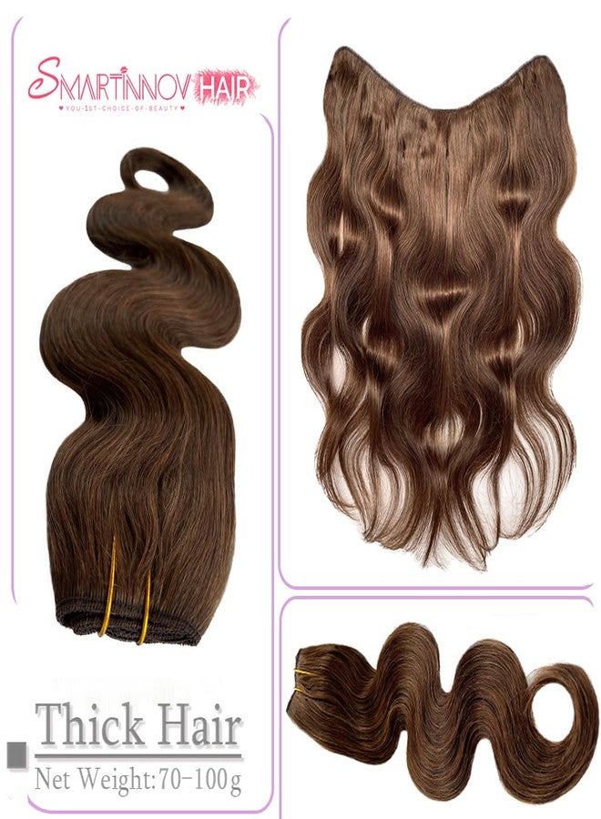 Smartinnov One Piece Clip in Hair Extensions Real Human Hair 22 Inch Caramel Brown Body Wave Invisible Clip on Hair for Women with 5 Secure Clilps Double Weft V Shape Clip in Hair Extensions 3/4 Full Head - Image 2