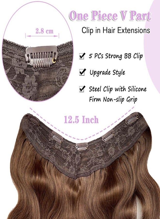 Smartinnov One Piece Clip in Hair Extensions Real Human Hair 22 Inch Caramel Brown Body Wave Invisible Clip on Hair for Women with 5 Secure Clilps Double Weft V Shape Clip in Hair Extensions 3/4 Full Head - Image 4