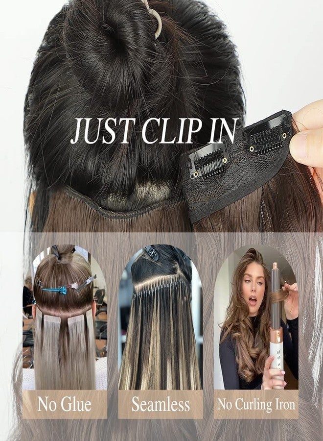 Smartinnov One Piece Clip in Hair Extensions Real Human Hair 22 Inch Caramel Brown Body Wave Invisible Clip on Hair for Women with 5 Secure Clilps Double Weft V Shape Clip in Hair Extensions 3/4 Full Head - Image 5