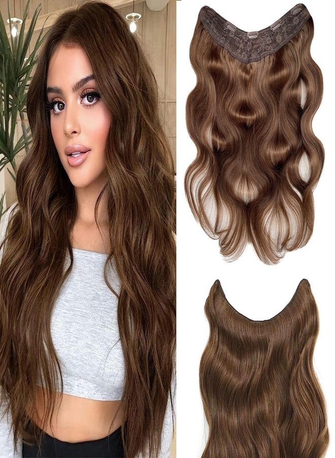 Smartinnov One Piece Clip in Hair Extensions Real Human Hair 22 Inch Caramel Brown Body Wave Invisible Clip on Hair for Women with 5 Secure Clilps Double Weft V Shape Clip in Hair Extensions 3/4 Full Head - Image 1