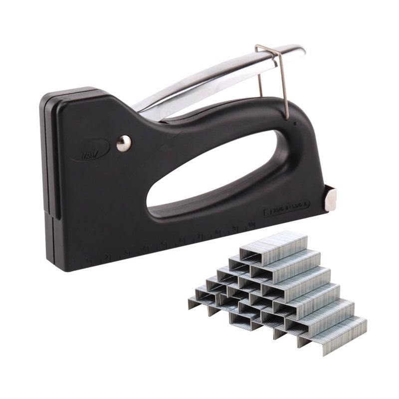 Manual Stapler: Black Compact Design - Premium High Hardness Material Comfortable Handle for Book Binding, Furniture Decoration, Woodworking, Carton Making - Image 1