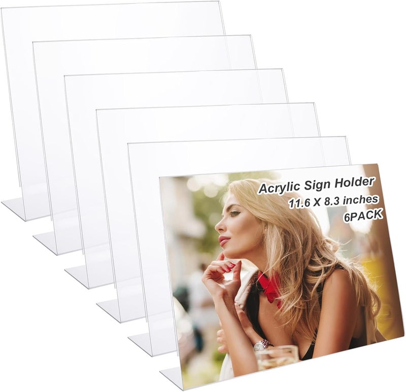 TPGP SHUESS 6 Pcs A4 Acrylic Sign Holder - Landscape Display Stand - 11.6 x 8.3 Inches - Image 1