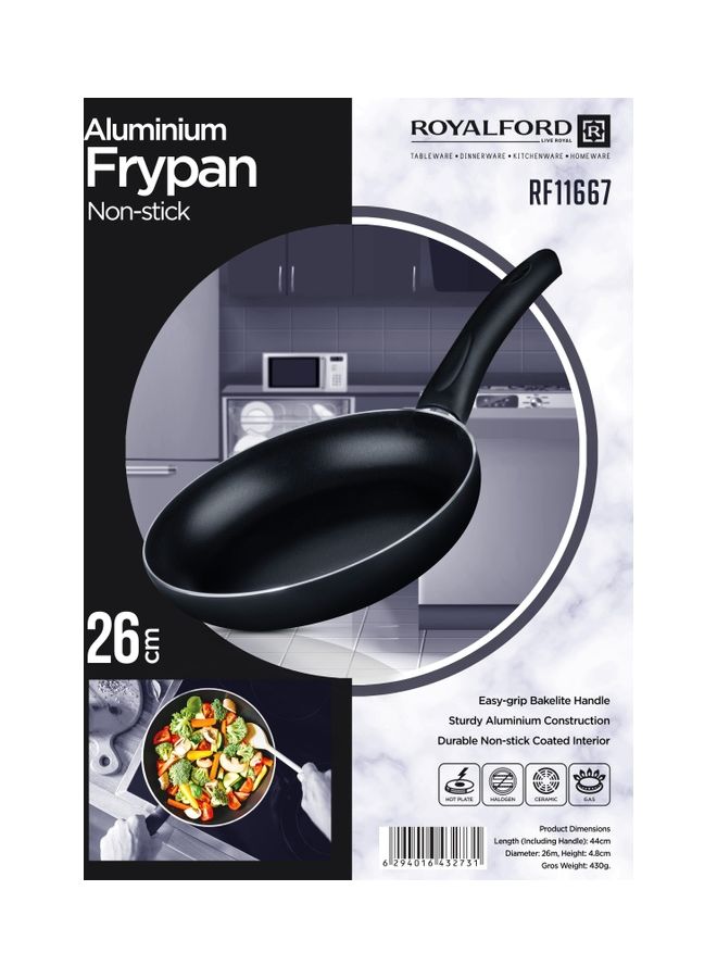Royalford Aluminum Fry Pan Strong Aluminum Body With Non-Stick Coating And Bakelite Handle Heat Resistant Exterior, Compatible With Hot Plate, Halogen, Ceramic And Gas Stovetops Black 44x26x4.5cm - Image 5