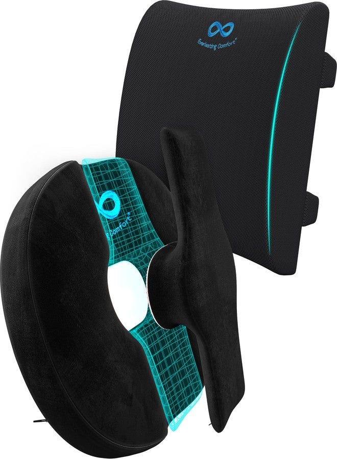 Everlasting Comfort Lumbar Support Pillow & Donut Cushion Bundle - Office Chair Back Support for Gaming, Car, Couch - 2-in-1 Hemorrhoid Cushion + Seat Cushion for Daily Sitting at Work, Home - Image 1