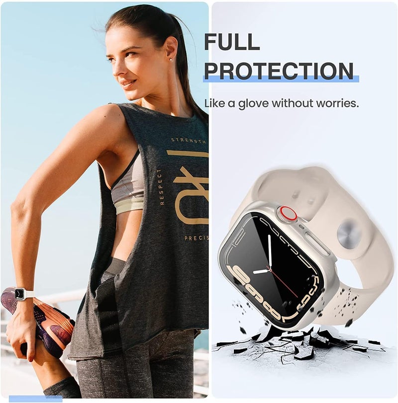 Tensea [3Pack for Apple Watch Screen Protector Case Series 9 8 7 45mm, iWatch Protective Face Cover, Tempered Glass Film Hard PC Bumper for Women Men, Ultra-Thin Guard (45 mm, Clear/Starlight/Black) - Image 3