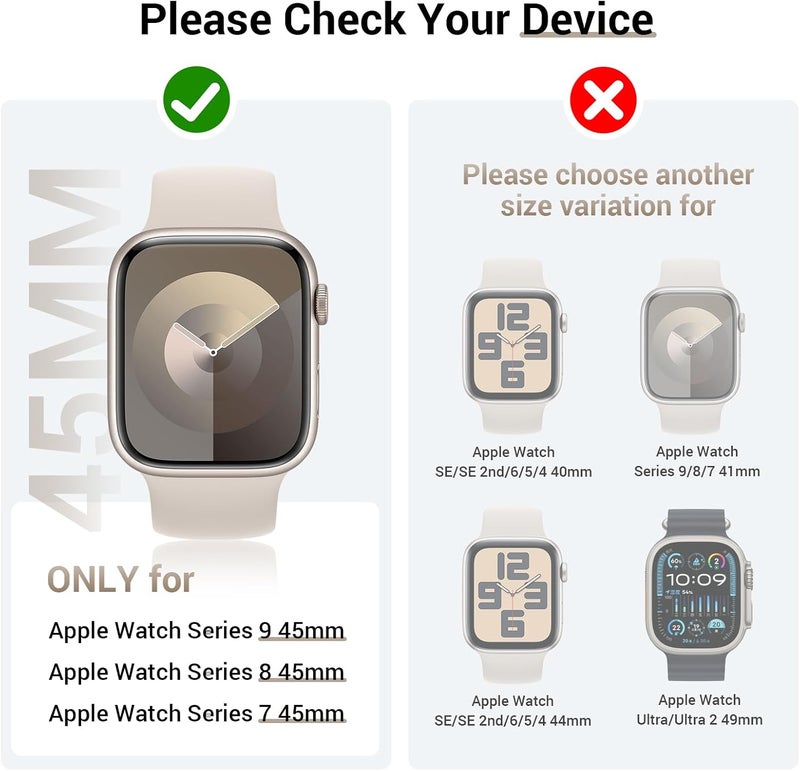 Tensea [3Pack for Apple Watch Screen Protector Case Series 9 8 7 45mm, iWatch Protective Face Cover, Tempered Glass Film Hard PC Bumper for Women Men, Ultra-Thin Guard (45 mm, Clear/Starlight/Black) - Image 2