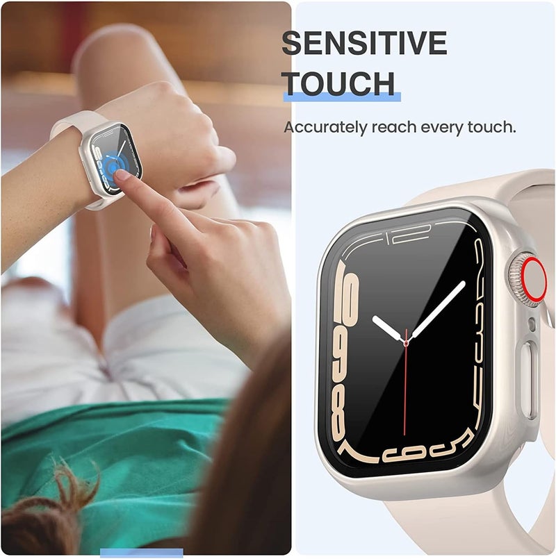 Tensea [3Pack for Apple Watch Screen Protector Case Series 9 8 7 45mm, iWatch Protective Face Cover, Tempered Glass Film Hard PC Bumper for Women Men, Ultra-Thin Guard (45 mm, Clear/Starlight/Black) - Image 5