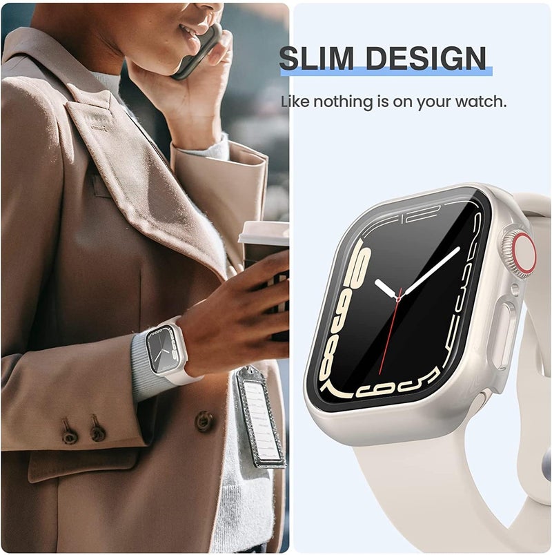 Tensea [3Pack for Apple Watch Screen Protector Case Series 9 8 7 45mm, iWatch Protective Face Cover, Tempered Glass Film Hard PC Bumper for Women Men, Ultra-Thin Guard (45 mm, Clear/Starlight/Black) - Image 4