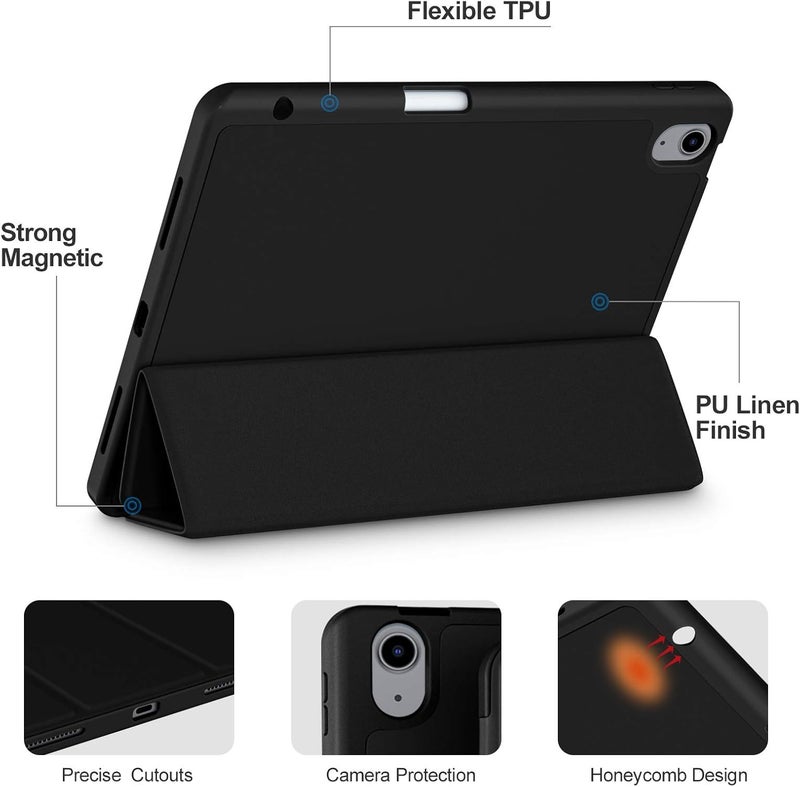 Akkerds Compatible with iPad Air 11 Inch Case 7th/6th Generation (M3/M2) 2025/2024, for iPad Air 5th/4th Generation Case 10.9 Inch 2022/2020 with Pencil Holder[Auto Sleep/Wake], Black - Image 3