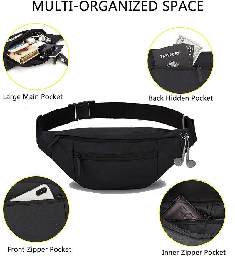 Handcuffs حقيبة خصر، حقيبة س sling مقاومة للماء للرجال والنساء، حقيبة فاني للتنزه والسفر والتخييم والجري والرياضة مع حزام قابل للتعديل (أسود) - Image 4