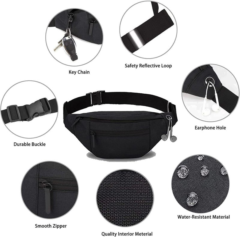 Handcuffs حقيبة خصر، حقيبة س sling مقاومة للماء للرجال والنساء، حقيبة فاني للتنزه والسفر والتخييم والجري والرياضة مع حزام قابل للتعديل (أسود) - Image 2