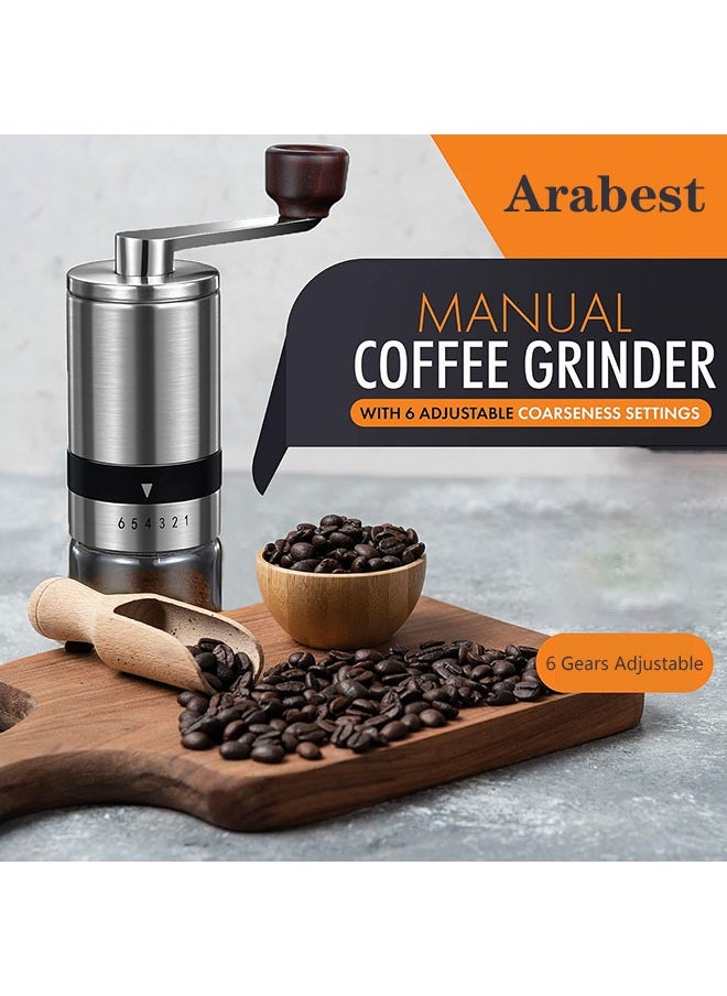 Arabest Manual Coffee Grinder with 6 Gears Adjustable Coarseness,Manual Coffee Bean Grinder with Ceramic Burrs,Hand Coffee Grinder for Home/Office/Travel/Camping/Kitchen/Gift  - Image 1