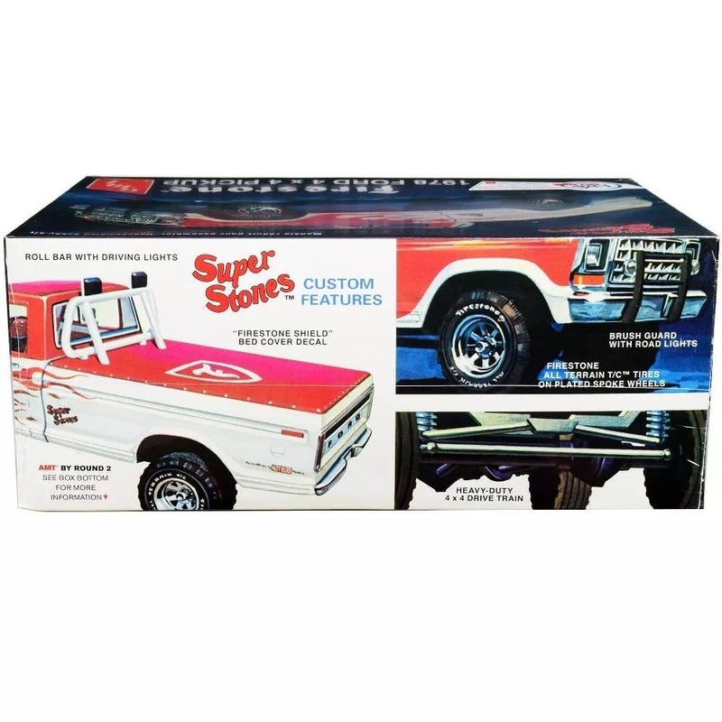 Platz AMT Skill 2 Model Kit 1978 Ford 4x4 Pickup Truck Firestone Super Stones 1/25 Scale Model - Image 2