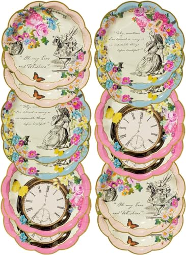 Talking Tables Truly Alice Disposable Plates, 12 Count, 7.3 inches for Tea Party or Birthday, Pink - Image 1