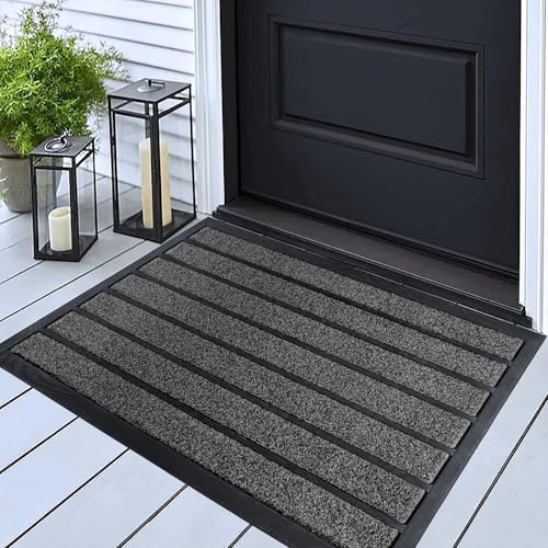 ubdyo Door Mat Outside Entrance Dirt Trapping Outdoor Welcome Mats NonSlip Outdoor Indoor Entrance Low Profile Front Doormat 30 x 17 Bright Grey