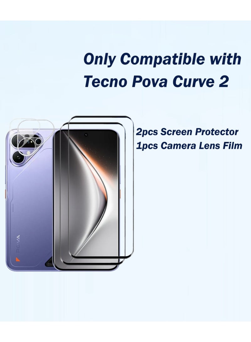 Yunpy [2+1 Packs] for Tecno Pova Curve 2 Tempered Glass Screen Protector with Camera Lens Film, Including 2 Pack Front Glass and 1 Pack Camera Lens Film, 9H Hardness HD Clear Anti-Scratch Anti-Fingerprint Bubble-Free Case Friendly Screen Protector - Image 2