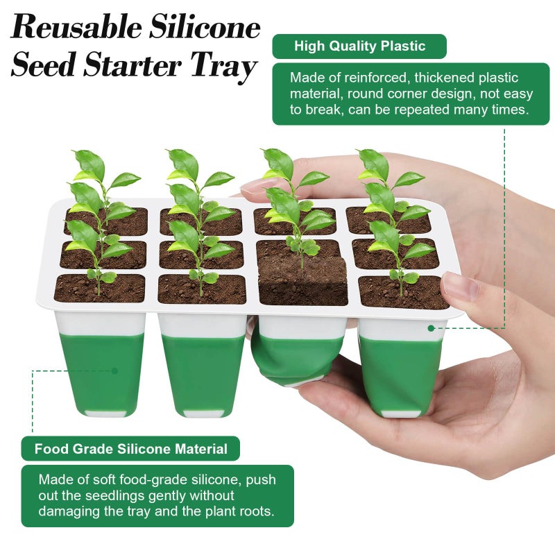 Mckanti 4 Set Self-Watering Seed Starter Tray Kits with Grow Light, Reusable Seed Germination Kit with Adjustable Humidity Domes and Silicone Cell Base Tray for Indoor Plant Seed Germination - Image 4