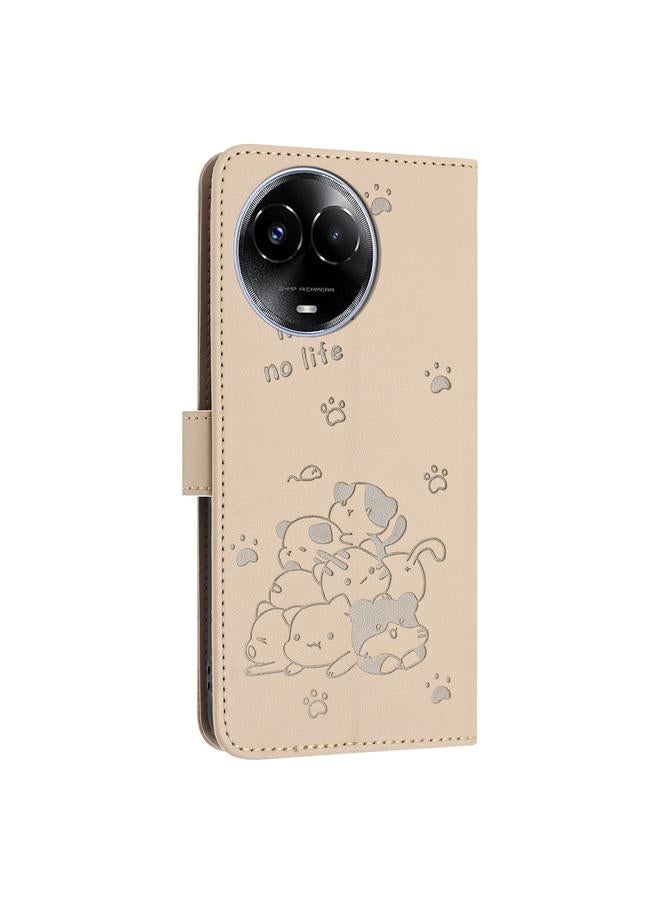 S-TOP Case For Realme 11 5G Global / 11x Embossed Kitten Phone Leather Case with Lanyard - Image 3