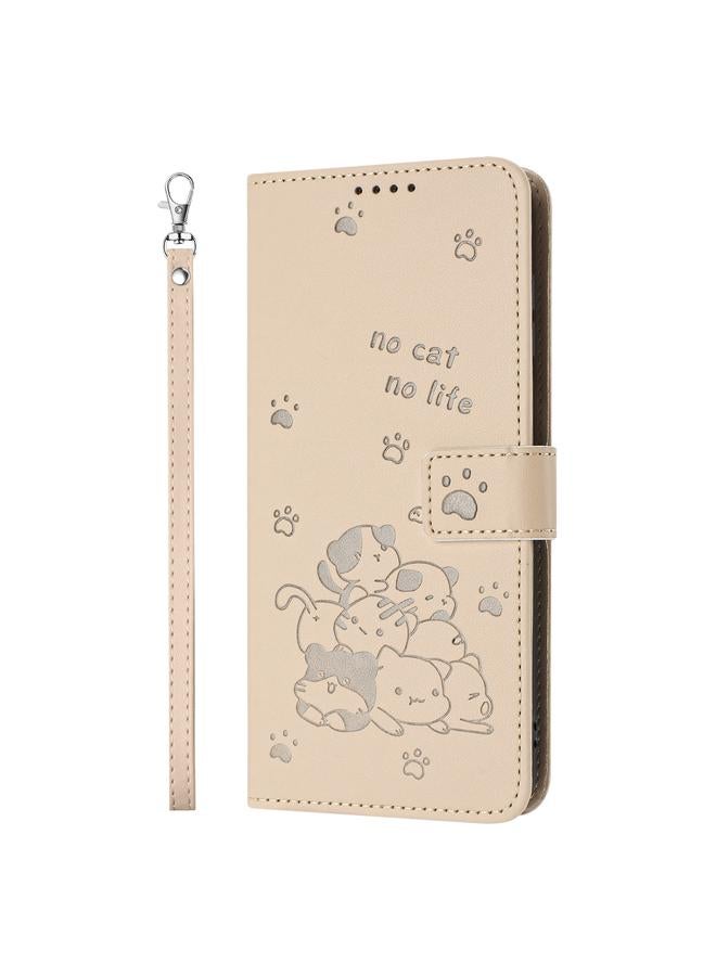 S-TOP Case For Realme 11 5G Global / 11x Embossed Kitten Phone Leather Case with Lanyard - Image 2