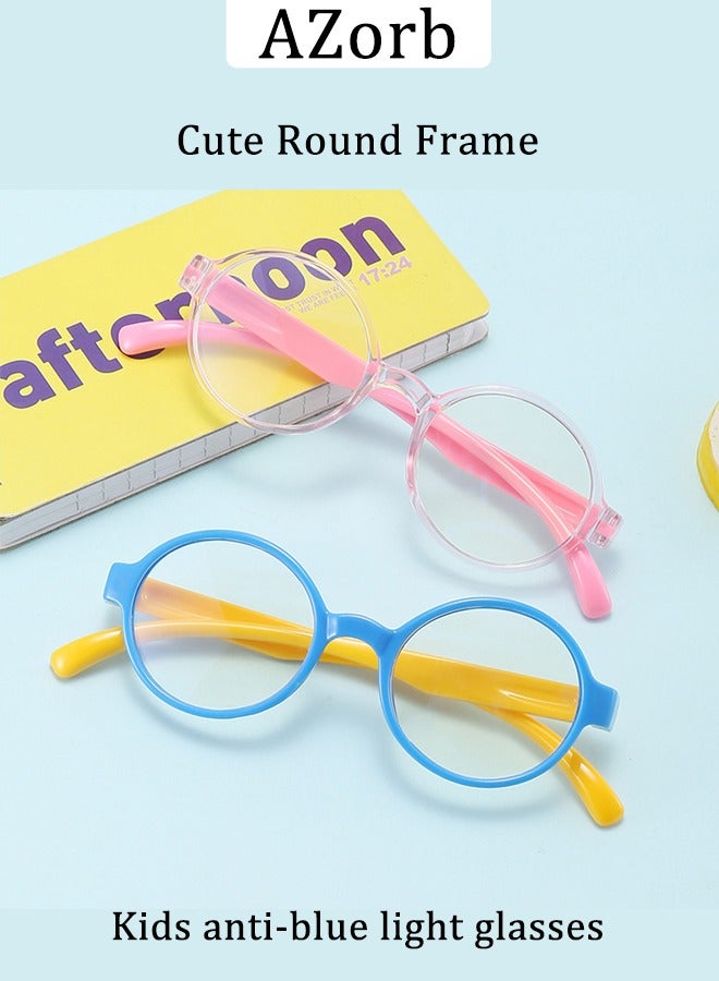 AZorb Kids Blue Light Glasses Boys Girls Round Soft Material Eyeglasses Blue Light Blocking Eye Glasses Light Weight UV Protection Reading Gaming Computer Phone Glasses for 4 to12 Years Pink  - Image 2