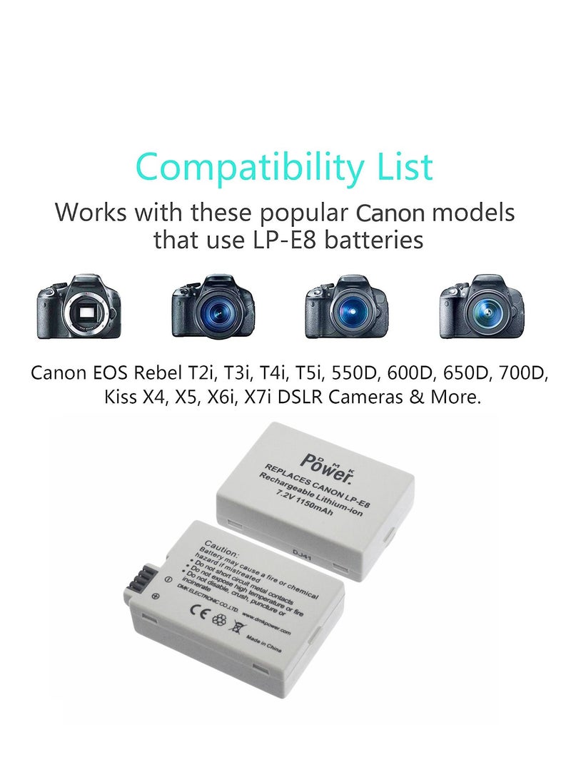 DMK Power - DMK Power LP-E8 1150mAh Replacement Battery with Battery Protection Box 2Pack and 1 x Dual USB Charger Kit Compatible With Canon EOS 550D, EOS 600D, EOS 700D etc - Image 1