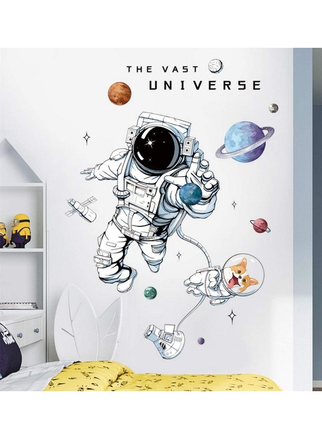 ROFARSO Astronaut Wall Stickers Planet Space Corgi Dog DIY Vinyl Removable Large Wall Decals Art Decorations Decor for Kids Boys Bedroom Living Room Playing Room Murals - Image 1