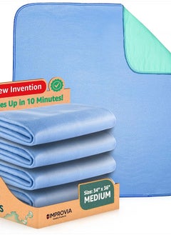 Improvia ® Washable Underpads, 34" x 36" (Pack of 4) - Heavy Absorbency Reusable Bedwetting Incontinence Pads for Kids, Adults, Elderly, and Pets - Waterproof Protective Pad for Bed, Couch, Sofa, Floor  - Image 1
