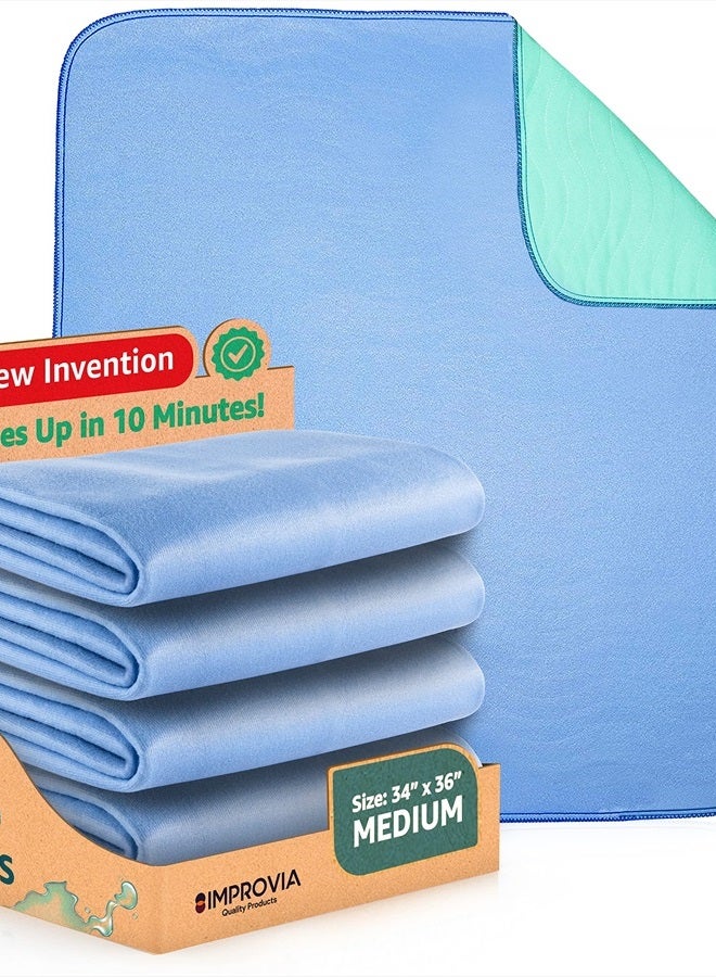 Improvia ® Washable Underpads, 34" x 36" (Pack of 4) - Heavy Absorbency Reusable Bedwetting Incontinence Pads for Kids, Adults, Elderly, and Pets - Waterproof Protective Pad for Bed, Couch, Sofa, Floor  - Image 1
