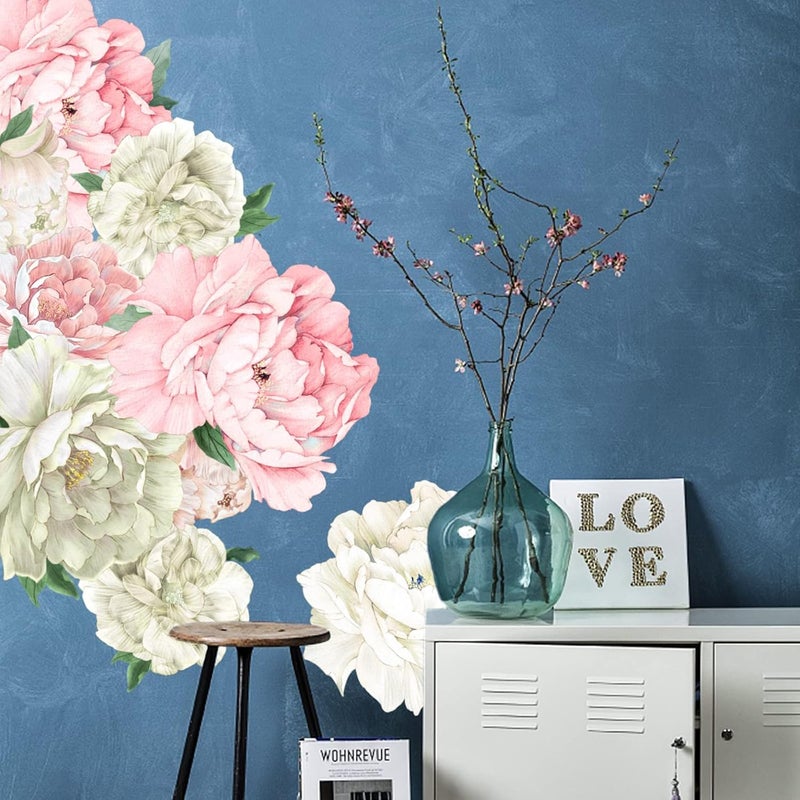 iinuu Large Pink and White Peony Wall Decals, Elegant Floral Stickers for Living Room Decor, Watercolor Vinyl Art for Bedroom, Master Bedroom & Home Decor - Image 2