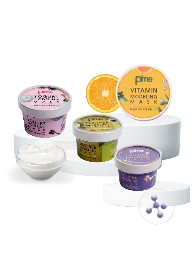 PIME Modelling Mask Gift Set – Infused with Vitamin C, Tea Tree, Yogurt & Collagen | Korean Skincare for Brightening, Firming & Hydration – 4 x 25g - Image 1