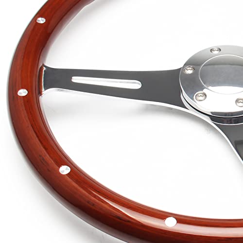 Somusen 15" Classic Wood Grain Steering Wheel Riveted Light Wood Grip Universal Automotive Steering Wheels Slotted 3 Spoke with Horn Button - Image 3