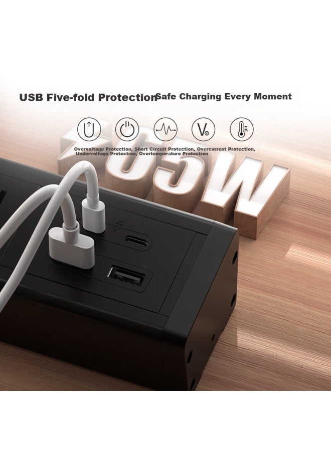 Towe 65w High Power Usb-c Desktop Gaming Pdu Surge Protector With 3 Ac Outlets, 5 Standard Outlets, 2 Usb Ports, And 2 Usb-c Ports In Black Aluminum Alloy Shell - Image 4