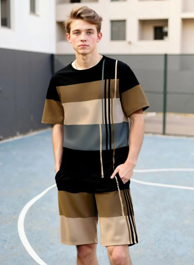 تايك تو مجموعة من تيشيرت وشورت بنمط كتل الالوان للرجال