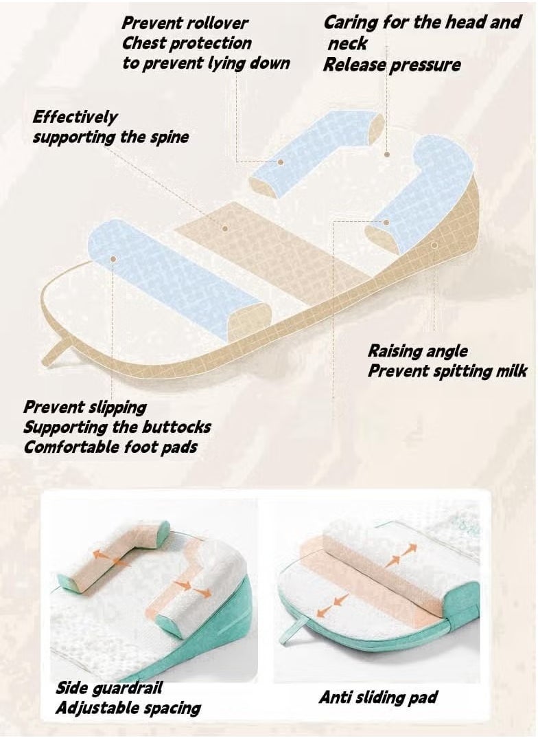Gonice - Baby Wedge Pillow Baby Nursery Pillows, Ergonomic Anti Vomiting Pillow, Prevent Spitting Flat Head Reflux, Height Adjustable Breastfeeding Pillow, Side Rails to Prevent Infant From Falling（coffee） - Image 1