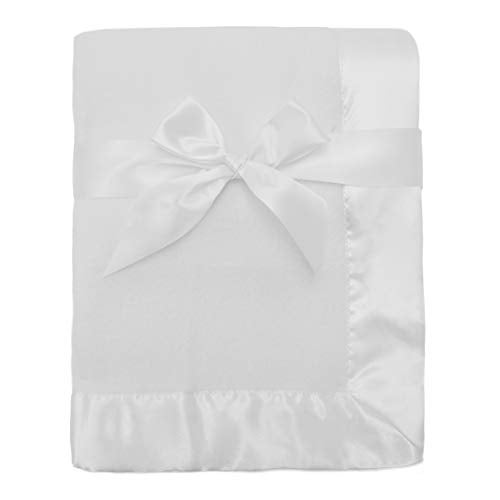 TL Care Fleece Blanket with Silk-Like Satin Trim, Soft, Warm & Cozy, White, 30" x 40" for Boys and Girls, Perfect for Baby Carrier, Stroller, Travel and Gifting - Image 1