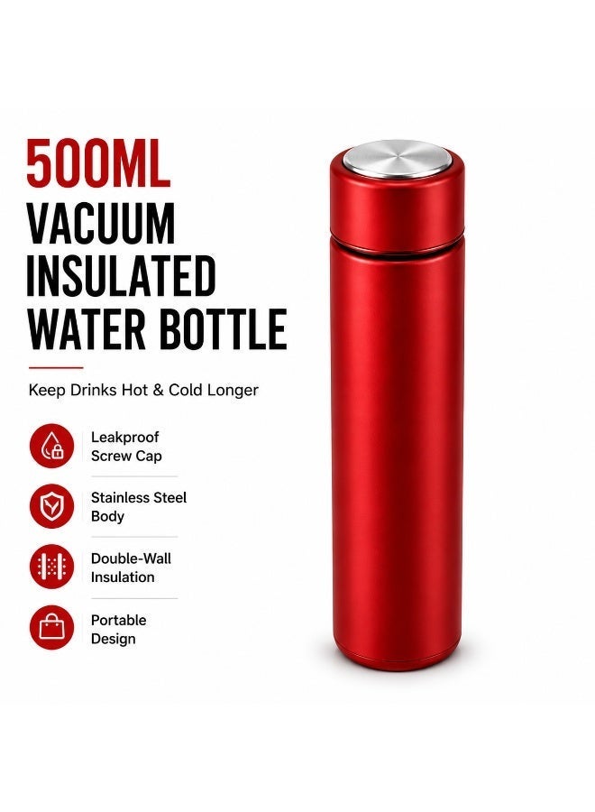 Rich Life 500ml Vacuum Insulated Stainless Steel Water Bottle | Double Wall Thermo Flask with Leakproof Screw Lid for Hot & Cold Drinks - Image 1