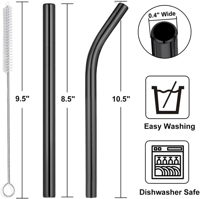 Vinaco Reusable Smoothie Straws & Milkshake Straws 0.4" Wide Mouth Straw, Set of 6 Stainless Steel Straws 8.5"&10.5" with 1 Long Straw Cleaner Brushï¼ŒBlack Metal Straws for Jumbo Thicker Drinks - Image 2
