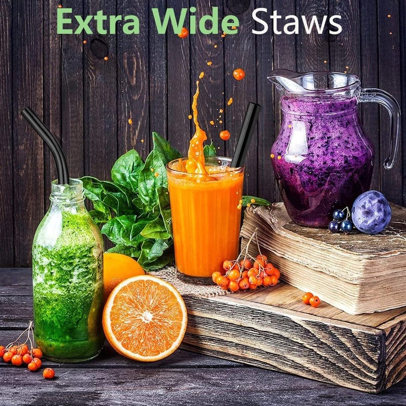 Vinaco Reusable Smoothie Straws & Milkshake Straws 0.4" Wide Mouth Straw, Set of 6 Stainless Steel Straws 8.5"&10.5" with 1 Long Straw Cleaner Brushï¼ŒBlack Metal Straws for Jumbo Thicker Drinks - Image 4