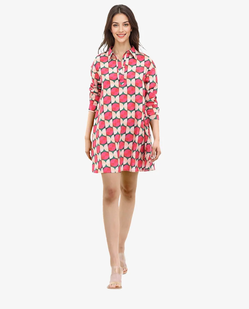ريريزم Women's Boxy Fit A-Line Geometric Print Dress