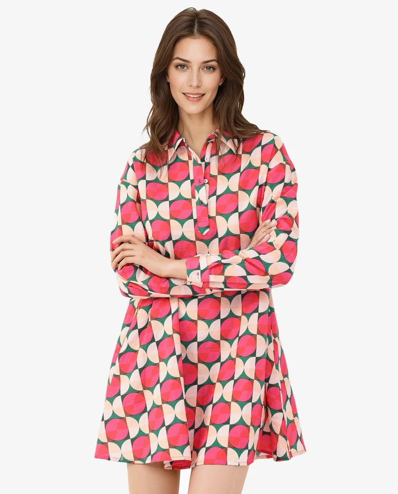 ريريزم Women's Boxy Fit A-Line Geometric Print Dress