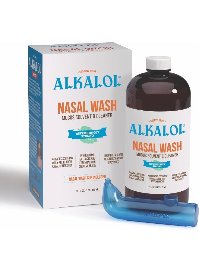 Alkalol - A Natural Soothing Nasal Wash, Mucus Solvent and Cleaner Kit - with Cup, 16-oz. - Image 1