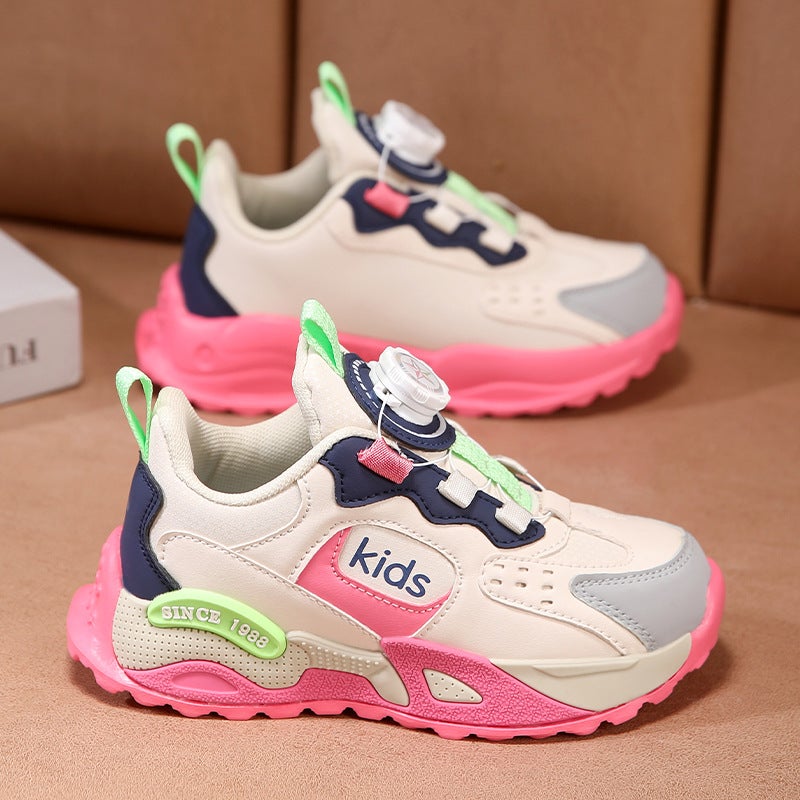 Girls' Sports Shoes 2025 Style For Older Children, Leather Waterproof Button Running Shoes, Children'S Soft Sole - Image 3