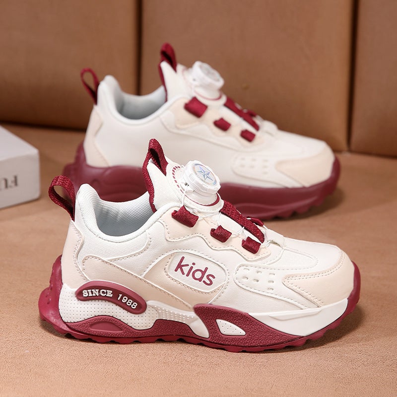 Girls' Sports Shoes 2025 Style For Older Children, Leather Waterproof Button Running Shoes, Children'S Soft Sole - Image 2