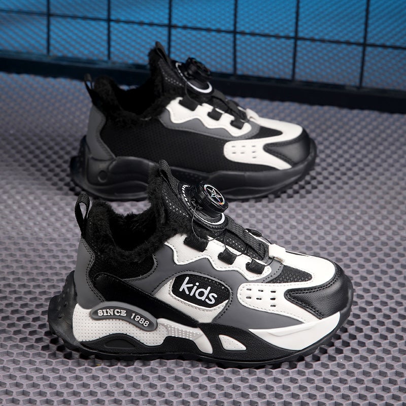 Girls' Sports Shoes 2025 Style For Older Children, Leather Waterproof Button Running Shoes, Children'S Soft Sole - Image 1