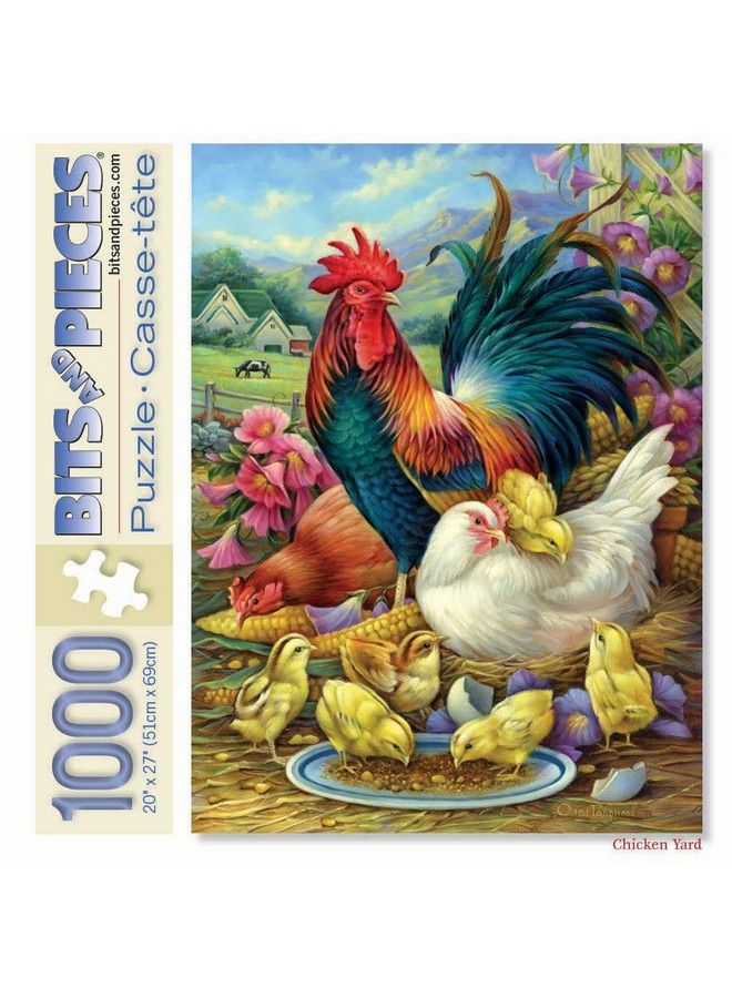 Bits and Pieces 1000 Piece Jigsaw Puzzle For Adults 20" X 27"  Chicken Yard 1000 Pc Farm Feeding Chickens And Rooster Chicks Jigsaw By Artist Oleg Gavrilov - Image 2