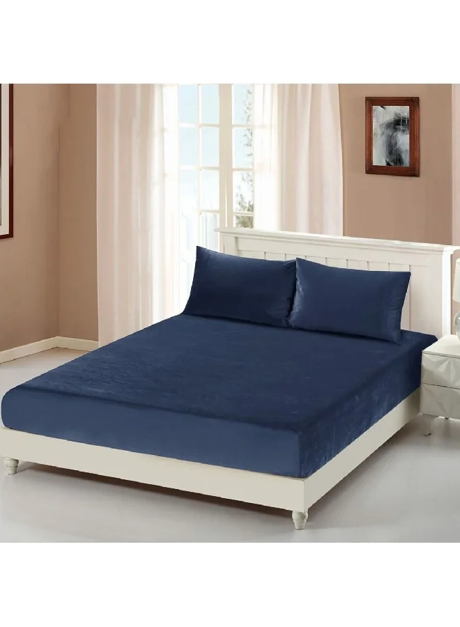 Cannon 3-Piece Machine Washable Cotton King Fitted Bedsheet Set Blue 6 x 30 x 25 cm CN K3PCFTDS-BLUD