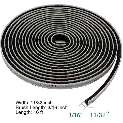 TORRAMI Adhesive Brush Seal Weather Stripping 11/32 inch x 3/16 inch x 16 ft, Dustproof Soundproof Windproof for Windows Bottom and Frame,Sliding Doors Frame,Wardrobe, Black - Image 2